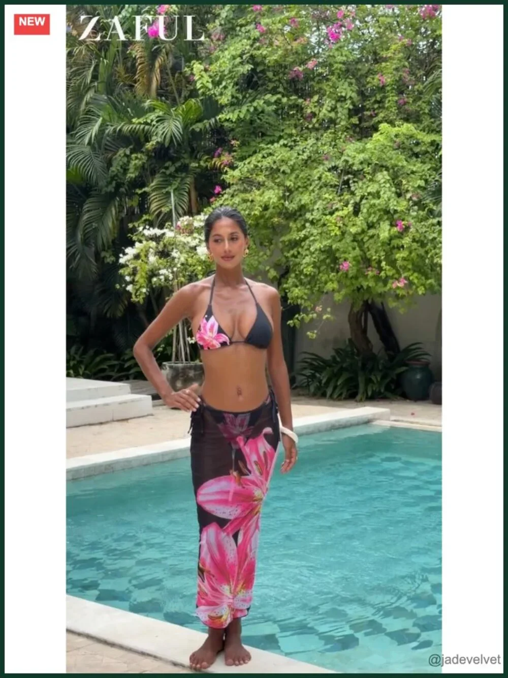 3pc Bikini Set with Sheer Cover Up Skirt Halter Triangle Top Adjustable Fit